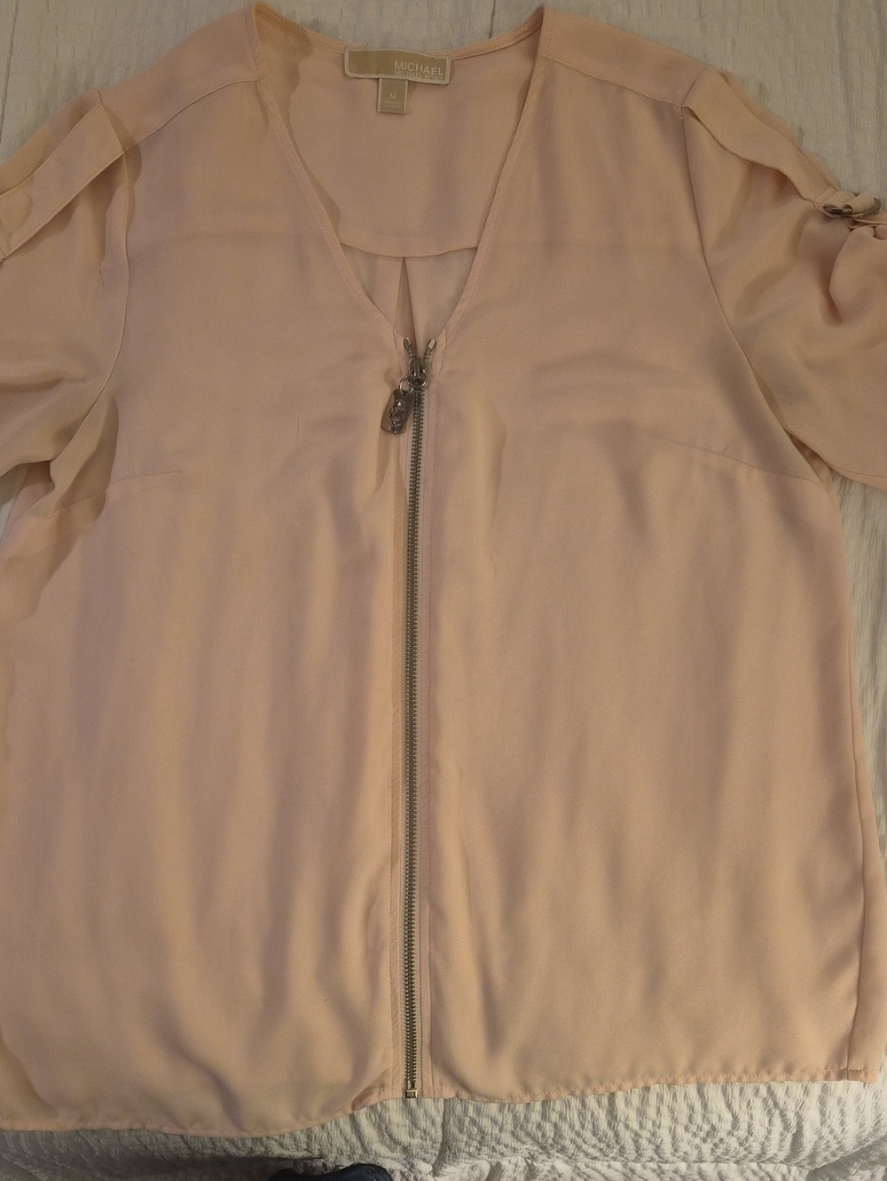 MICHAEL Michael Kors Light Blush Zip-Front Blouse sz M